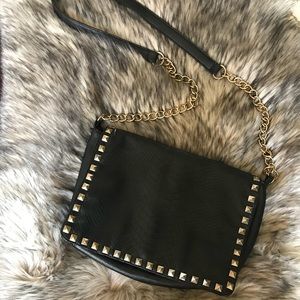 Black Snakeskin Studded Crossbody Bag